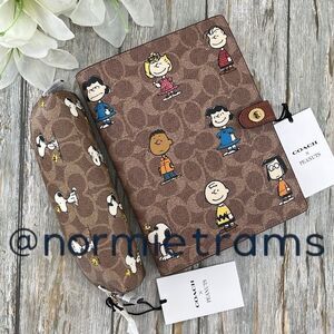 Coach X Peanuts Notebook & Snoopy Pencil Case In Signature Canvas Bag Purse